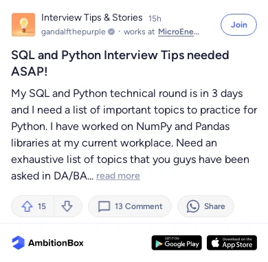 SQL and Python Interview Tips needed ASAP! | AmbitionBox
